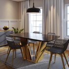 Mesa De Jantar Tampo Marmorizado Preto Com Vidro 6 Lugares Ib