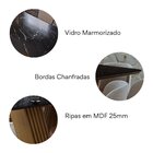 Mesa De Jantar Tampo Marmorizado Preto Com Vidro 6 Lugares Ib