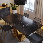 Mesa De Jantar Tampo Marmorizado Preto Com Vidro 6 Lugares Ib