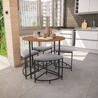 Mesa De Jantar Tampo Mdp Redondo 4 Bancos Estofados Crome Ind