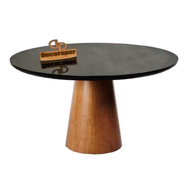 Mesa De Jantar Tampo Redondo Laqueado E Vidro 120cm - Base Co