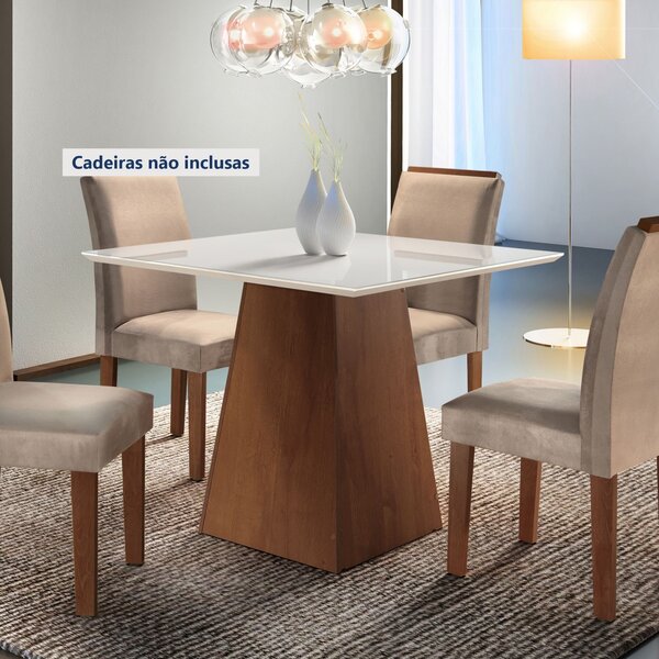 Mesa De Jantar Tampo Vidro Slim Plus 1,0x1,0m Arezo Espresso