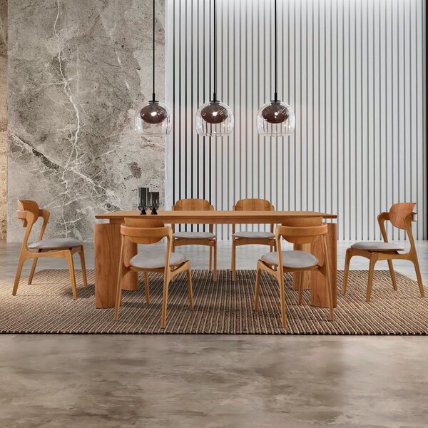 Mesa De Jantar Tokyo Tampo 180cm Madeira Laminado Com 6 Cadei