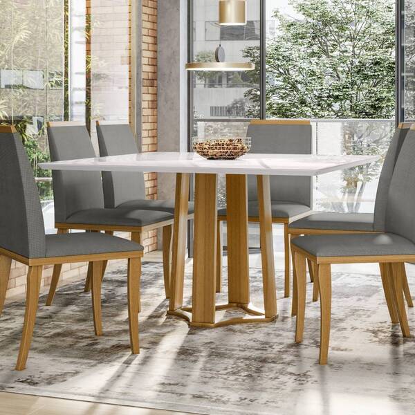 Mesa De Jantar Treviso 135x135 Com 6 Cadeiras Napoli Linho Yp