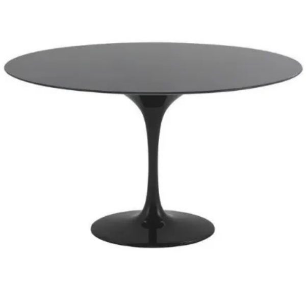 Mesa De Jantar Tulipa Saarinen Redonda 90 Cm + Vidro - Preto