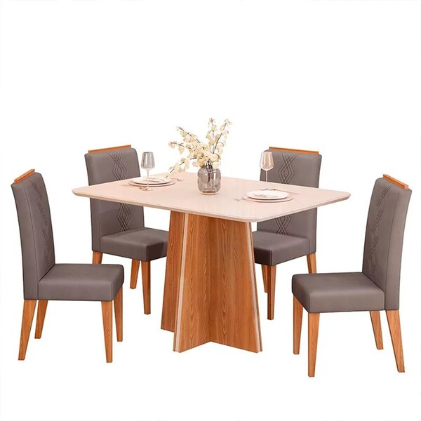 Mesa De Jantar Vanda 120cm Com 4 Cadeiras Yasmin D04 Carvalho