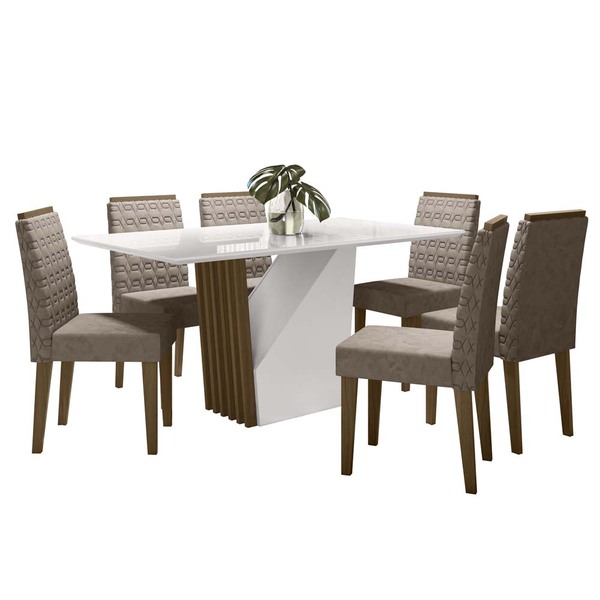 Mesa De Jantar Veneza 1,60m Com 6 Cadeiras Berlim Imbuia/offw