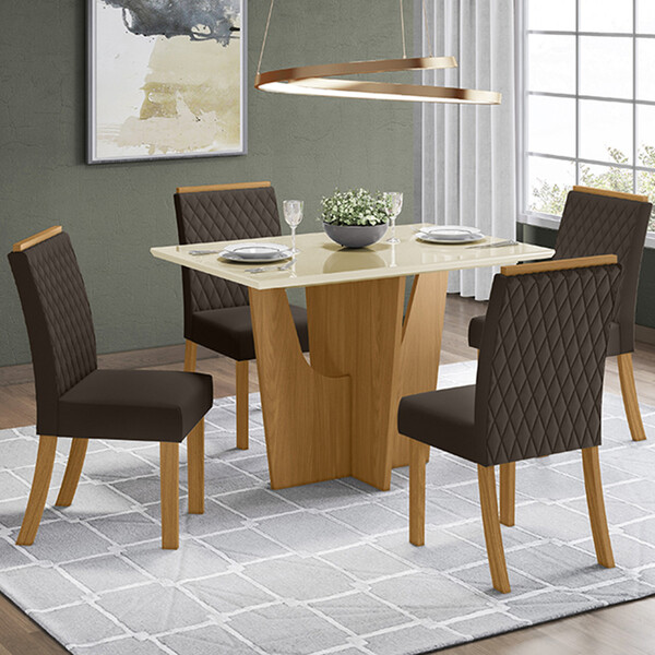 Mesa De Jantar Vértice 1200x800 Com 04 Cadeiras Vega Henn