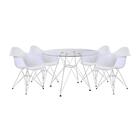 Mesa De Jantar Vidro Redonda 110cm Com 4 Poltronas Brancas Fe