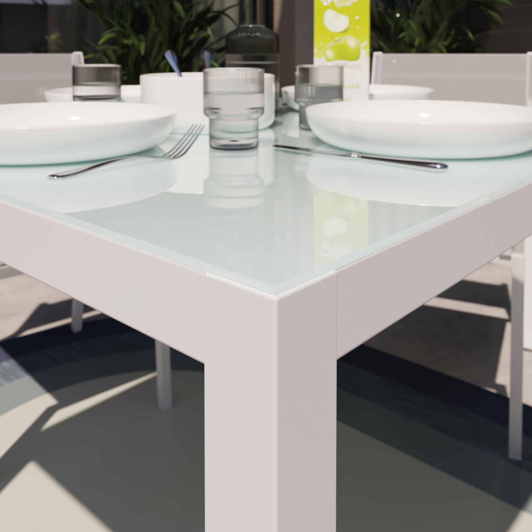 Mesa de Jardim Lyra 4 Lugares Quadrada 75x90x90cm Alumínio com Tampo de Vidro Branco Naterial