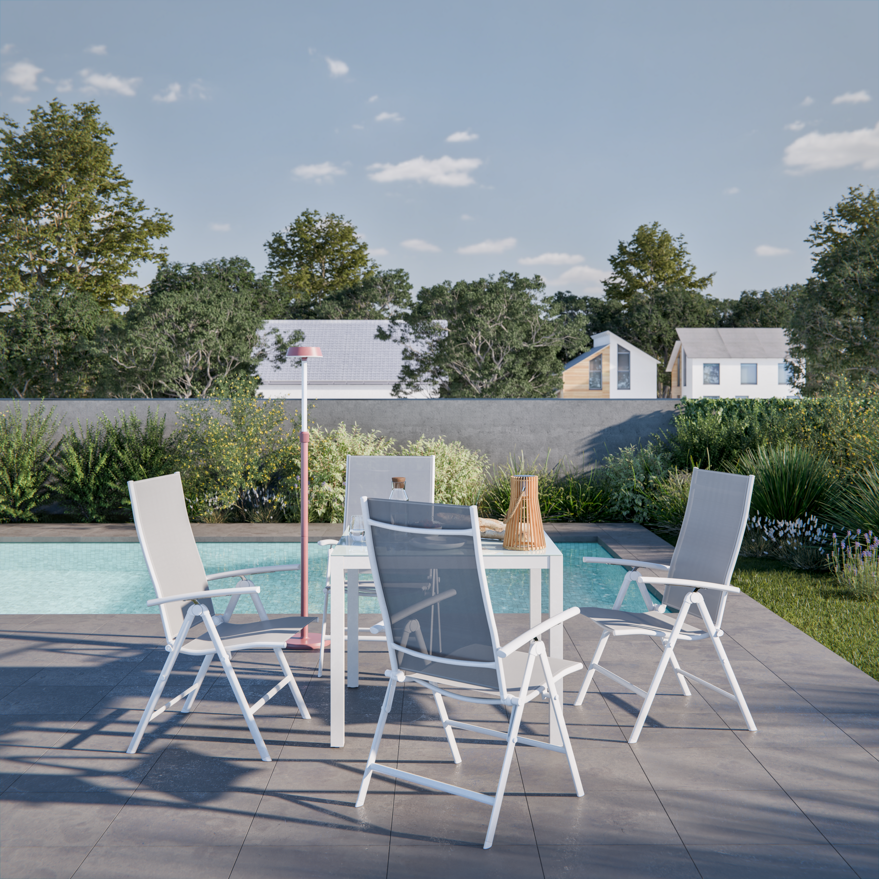 Mesa de Jardim Lyra 4 Lugares Quadrada 75x90x90cm Alumínio com Tampo de Vidro Branco Naterial