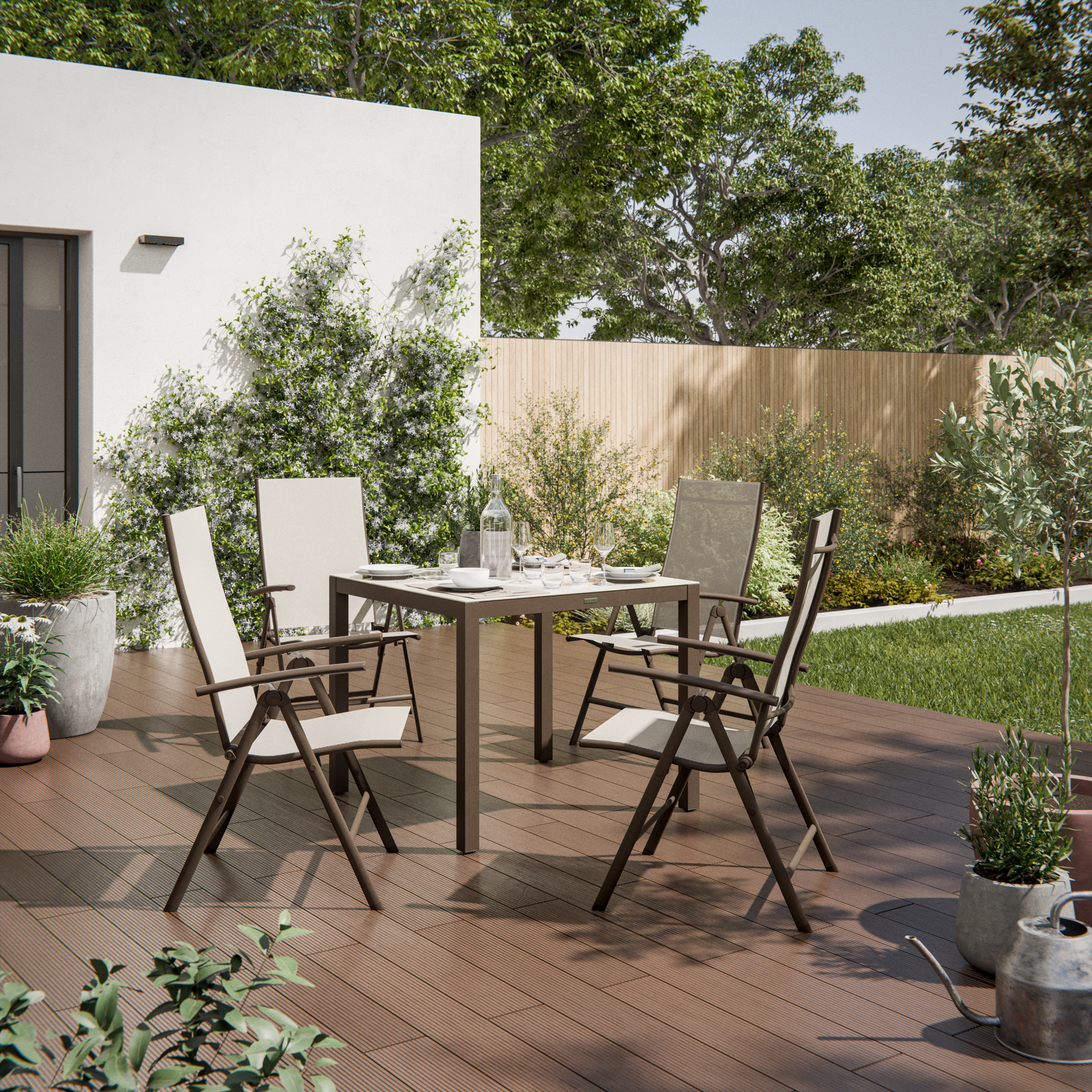 Mesa de Jardim Lyra 4 Lugares Quadrada 75x90x90cm Alumínio com Tampo de Vidro Marrom Naterial