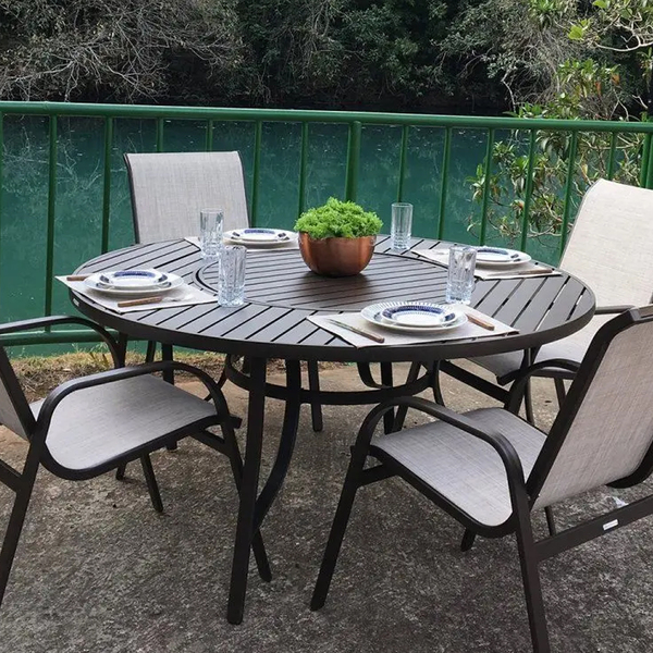 Mesa de Jardim Redonda com Centro Giratório em Alumínio 72x150x150cm Chumbo Porto Rico Portinaty