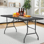 Mesa de Jardim Dobrável 6 Lugares Retangular 74x74x180cm Aço Preto Recife Plicosa