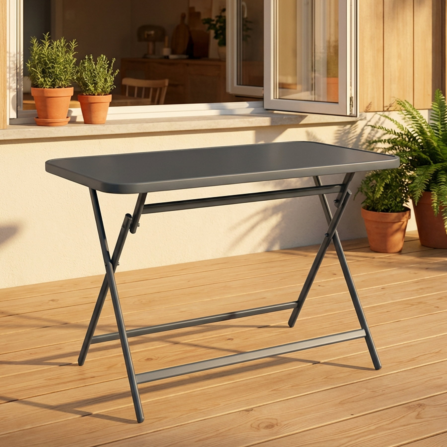 Mesa de Jardim Dobravél Retangular 4 Lugares Aço Pintado 72x70x110cm Cinza Escuro Interlagos Importado