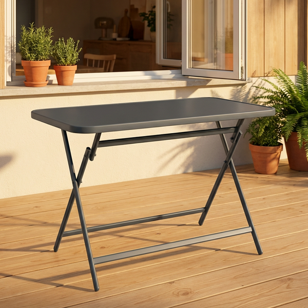 Mesa de Jardim Dobravél Retangular 4 Lugares Aço Pintado 72x70x110cm Cinza Escuro Interlagos Importado