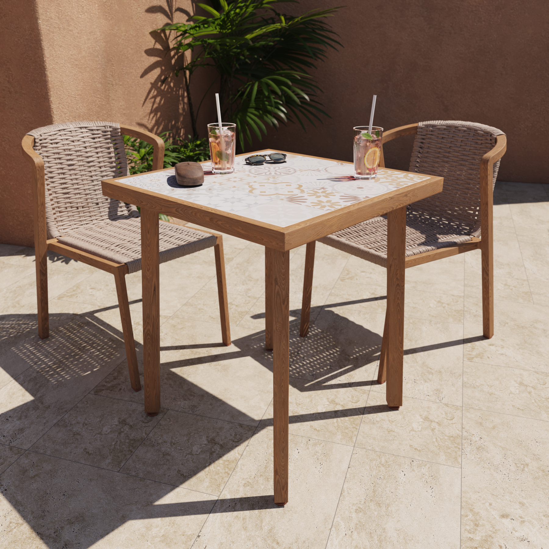 Mesa de Jardim Gaia 4 Lugares Quadrada 75x65,5x65,5cm Alumínio Marrom Naterial