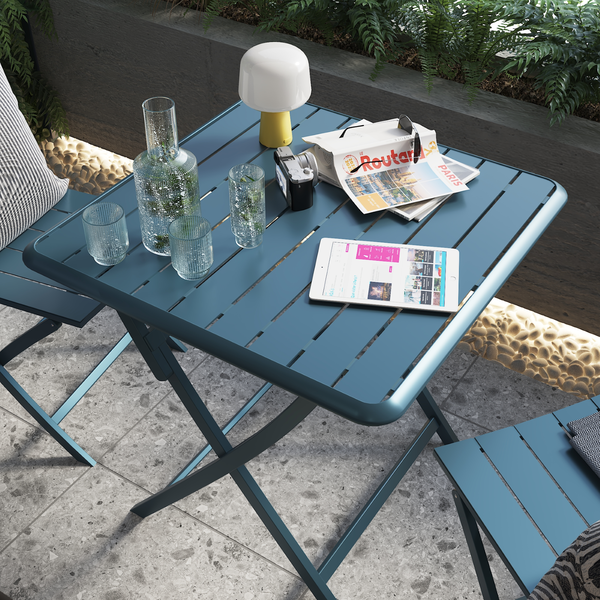 Mesa para Jardim Dobrável Idaho 2 Lugares Quadrada 75x75x75cm de Alumínio Azul Naterial