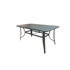 Mesa de Jardim Retangular 6 Lugares Aço Pintado 71x90x150cm com Furo para Ombrelone Cinza Escuro Jundiaí Importado