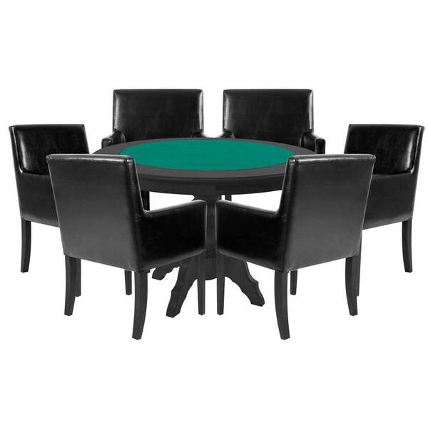 Mesa De Jogos Redonda Com 6 Cadeiras Corino Preto Gran Belo