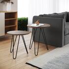 Mesa De Lateral Duo Lisboa Ferro Preto Tampo Amêndoa - Cor: M