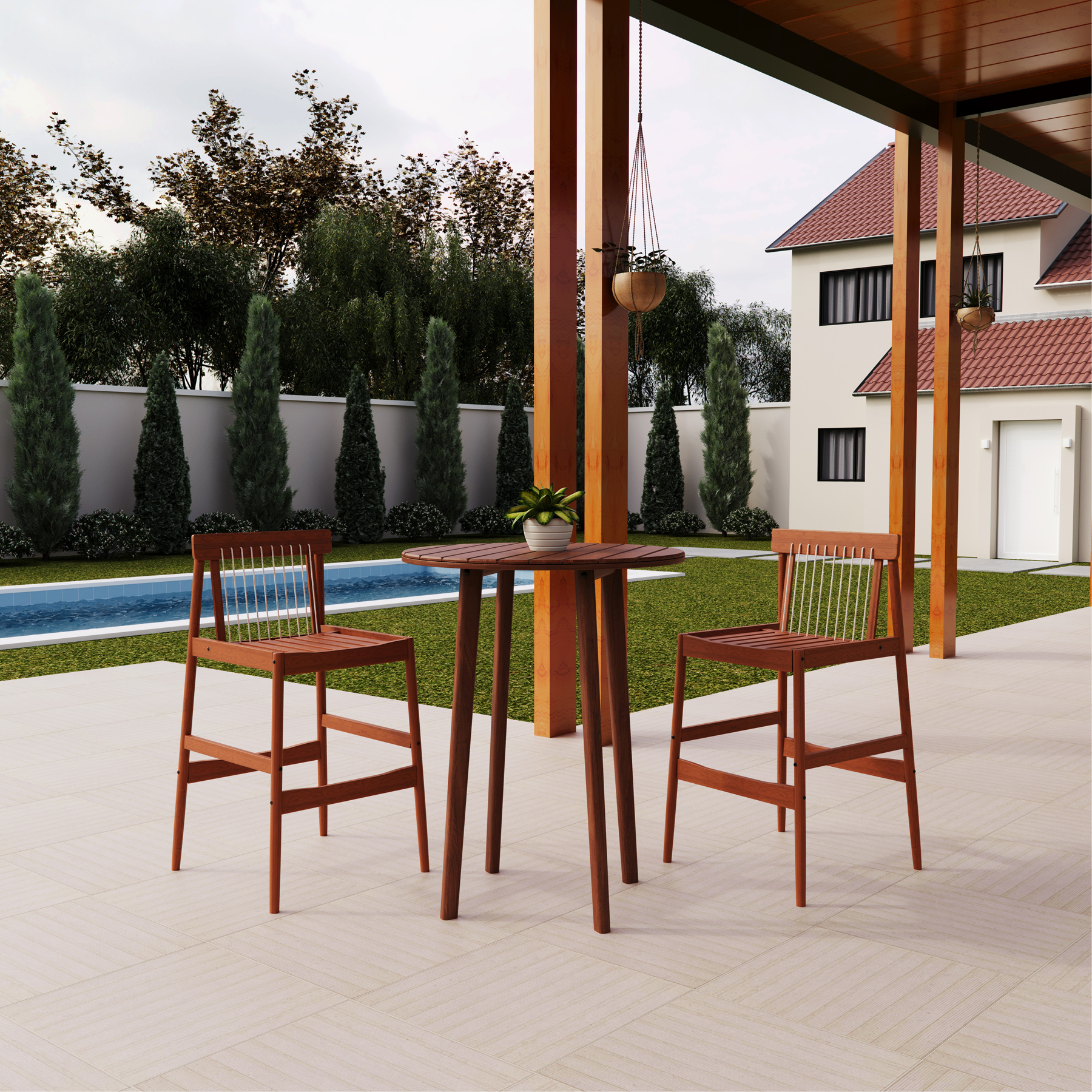 Mesa de Jardim Redonda Bistrô em Madeira 100x80x80 Yumi Marrom Naterial