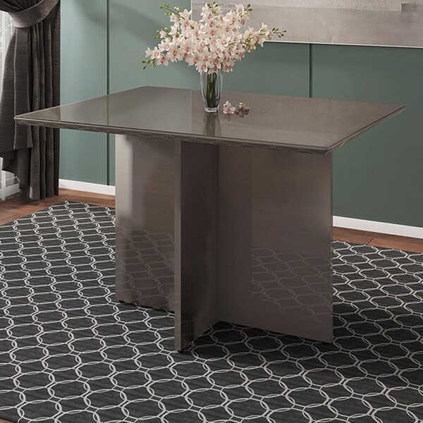 Mesa De Madeira Lisboa Com Tampo De Vidro Cinza Perola 050517