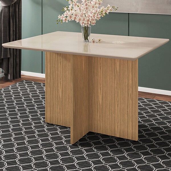 Mesa De Madeira Lisboa Com Tampo De Vidro Off White/noce 0505