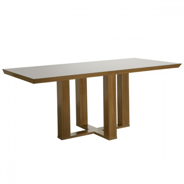 Mesa De Madeira Lottus 160cm Com Vidro Cinamomo/off White - L