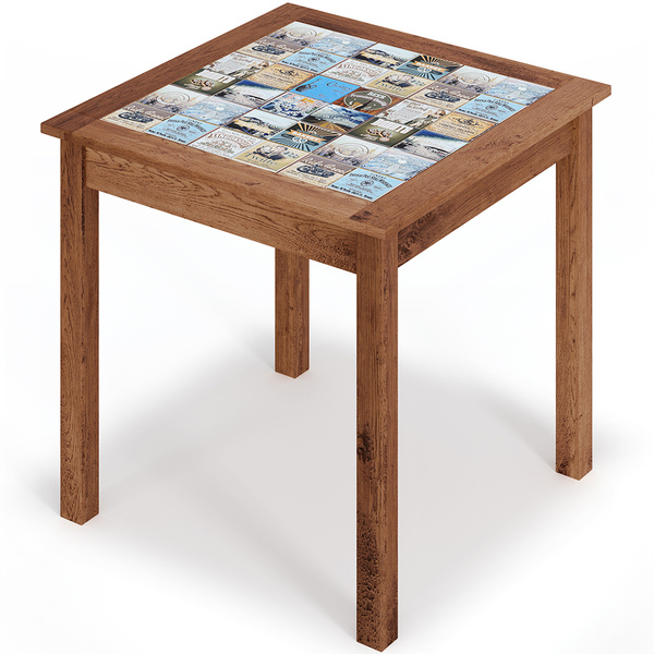 Mesa De Madeira Maciça Pinus Rústica Com Cerâmica Vintage W02