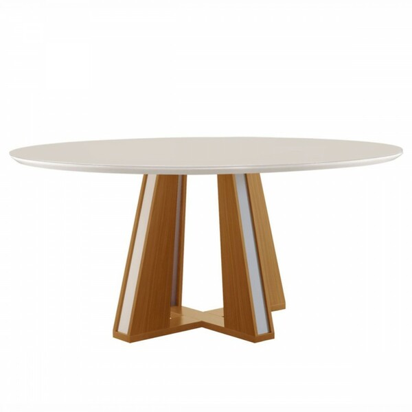 Mesa De Madeira Madri Redonda 135cm Com Vidro Cinamomo/off Wh