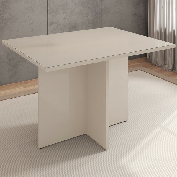 Mesa De Madeira Paris Com Vidro Off White - Casa D