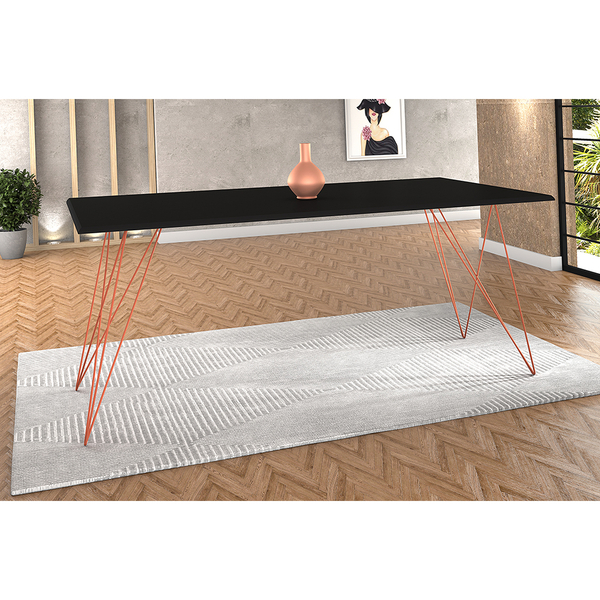 Mesa De Madeira Trama Base Cobre Com  Tampo Preto 140 X 80 -