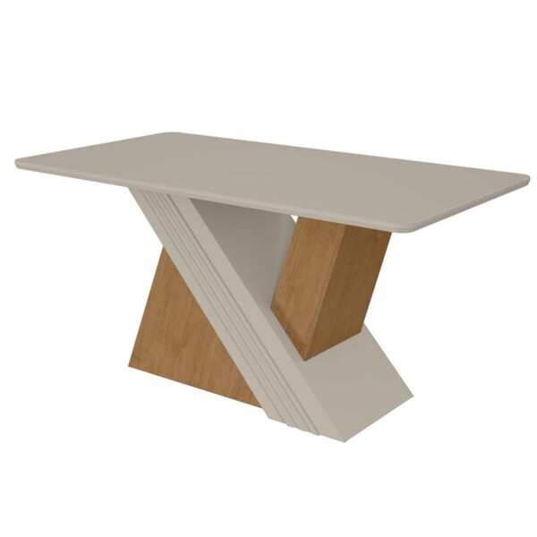 Mesa De Madeira Vênus Com Vidro Amêndoa Clean/off White 74056