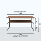 Mesa De Metalon E Madeira Home Office Rhombus - Preto - 1,50x