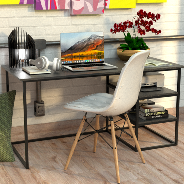 Mesa De Metalon E Madeira Home Office Square - Preto - 1,50x0