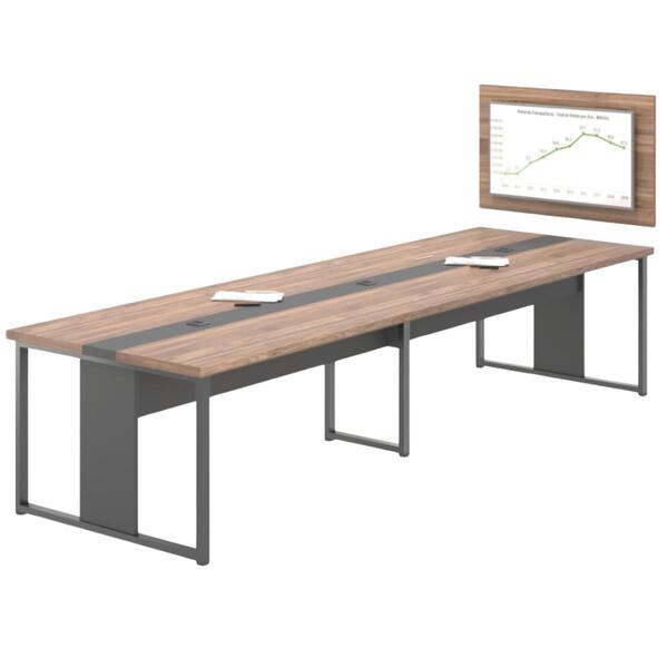 Mesa De Reunião Com Painel 6 Lugares Veneza Noce Preto