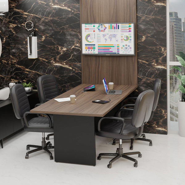Mesa De Reunião Para Escritório Com Painel 2mx1m Tampo 40mm