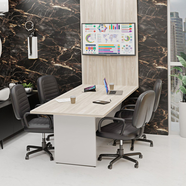 Mesa De Reunião Para Escritório Com Painel 2mx1m Tampo 40mm