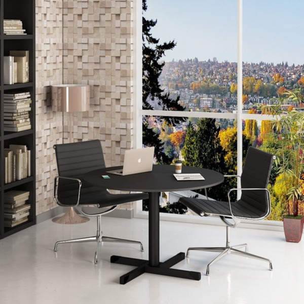 Mesa De Reunião Redonda Para Escritório 1m Pé Metal - Preto