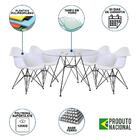 Mesa De Vidro Redonda 90cm Com 4 Poltronas Brancas Ferro Pret