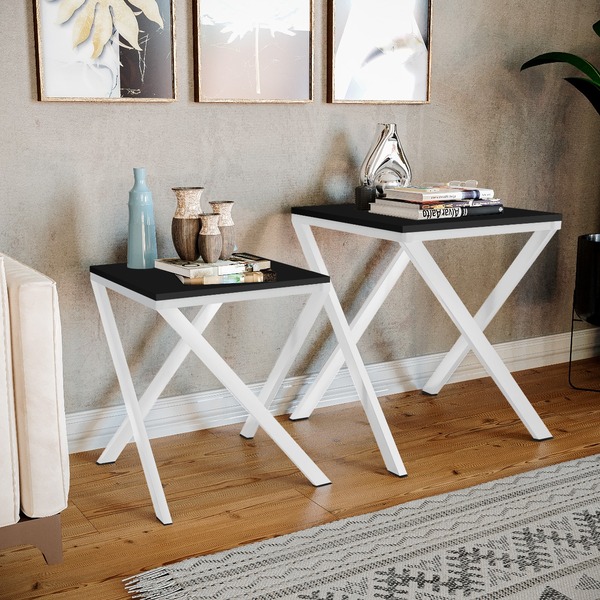 Mesa Decorativa Em Aço 2 Mesinhas - Branco
