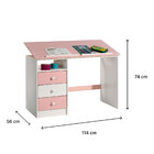 Mesa Desenho Infantil Escrivaninha 3 Gav Madeira Kevin Rosa B