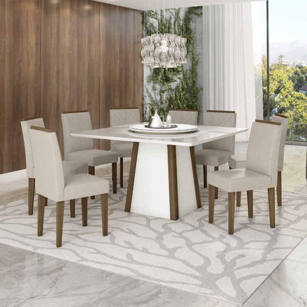 Mesa Diamante P/ Sala De Jantar 08 Cadeiras Âmbar Com Tampo G