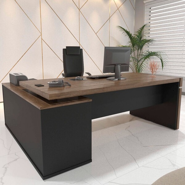 Mesa Diretor Com Conect Iii Charuto/preto - Artany Móveis