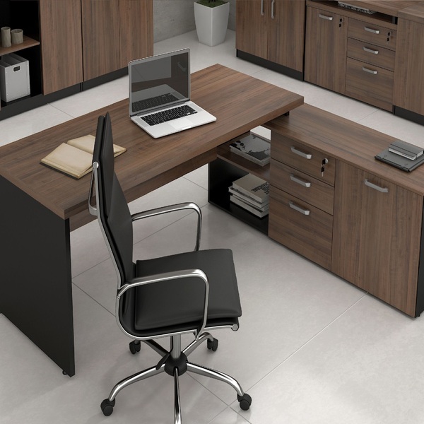 Mesa Diretor em L Web40 1,70x1,60 C/ Armário 3 gavetas 1 port