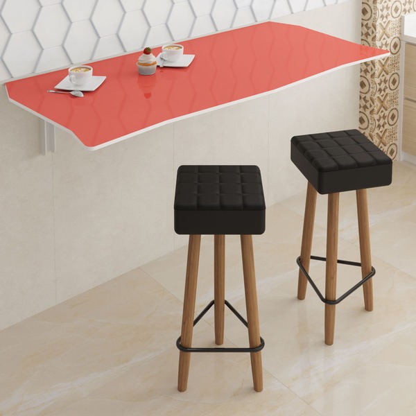 Mesa Dobrável 90 Cm Linha Flat Com 2 Banquetas - Cor Fiesta
