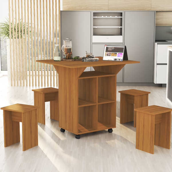 Mesa Dobrável C/ Bancos Vira Aparador Multiuso Bar Mdf Annie