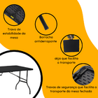 Mesa Dobrável De Plástico Preta 180 X 74 Cm Cor Preta