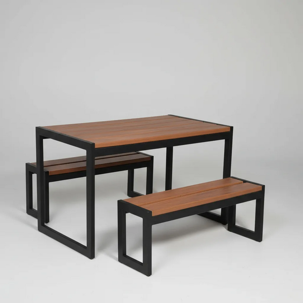 Mesa E Bancos Em Madeira Plástica Ecológica Para Jardim C/2 B